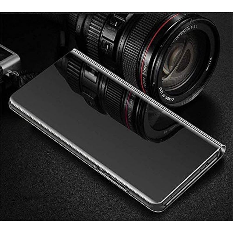 CCSamll Samsung Galaxy S21 Ultra Phone Case, Luxury Mirror Design Clear View Smart Window Screen Display Case Support Wireless Charging Flip Phone Cover for Samsung Galaxy S21 Ultra 5G QH Black - Image 3